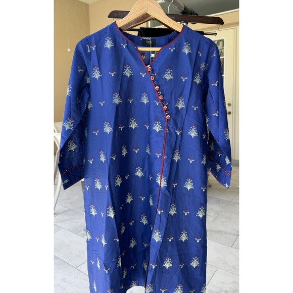 SAYA Blue Jaquard Kurta Shirt - Size 10/S - Picture 2 of 7